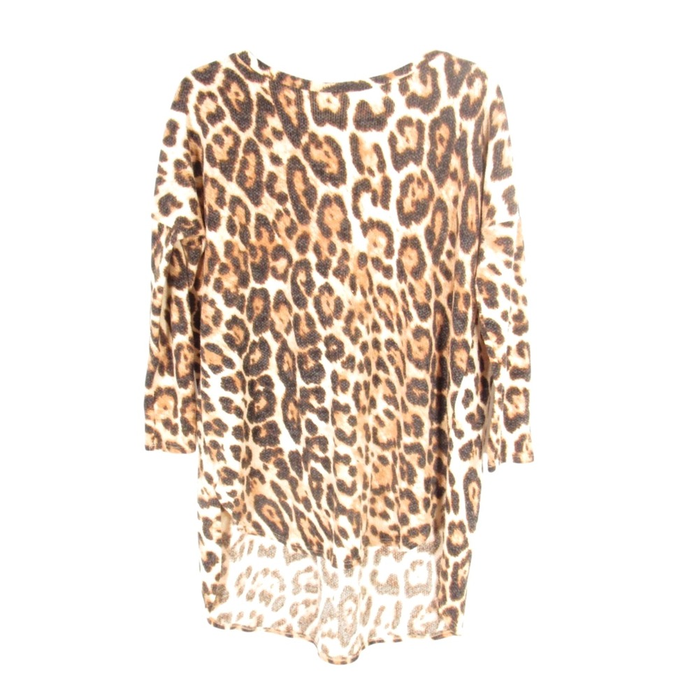 ADRIENNE Brow/Black LEOPARD PRINT Hi-Low THERMAL KNIT Blouse/Tunic Top Sz M